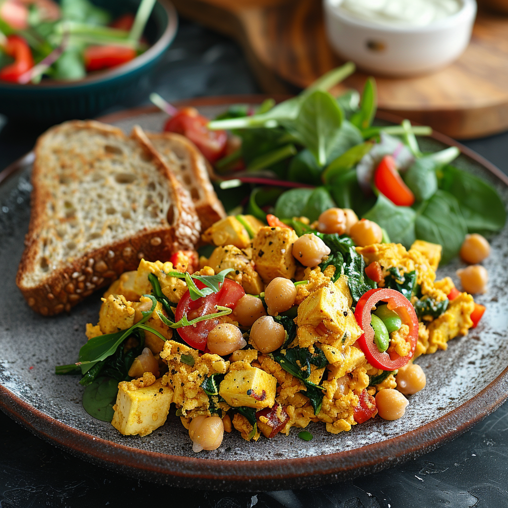 Tofu Scramble with Chickpeas & Spinach: Quick & Healthy Breakfast Delight 2 Tofu Scramble with Chickpeas & Spinach