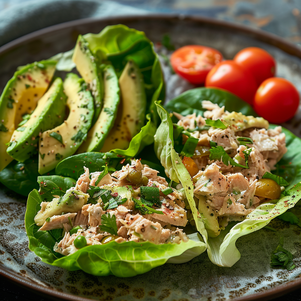 Tuna Salad Lettuce Wraps with Avocado: Quick & Healthy Delight 2 Tuna Salad Lettuce Wraps with Avocado