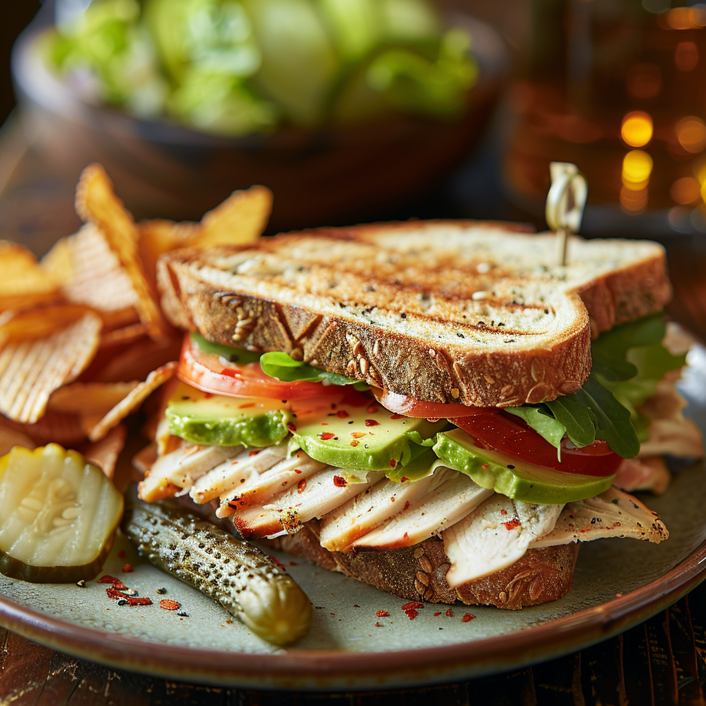 Turkey Avocado Club Sandwich on Whole Grain: Irresistibly Delicious 2 Turkey Avocado Club Sandwich on Whole Grain