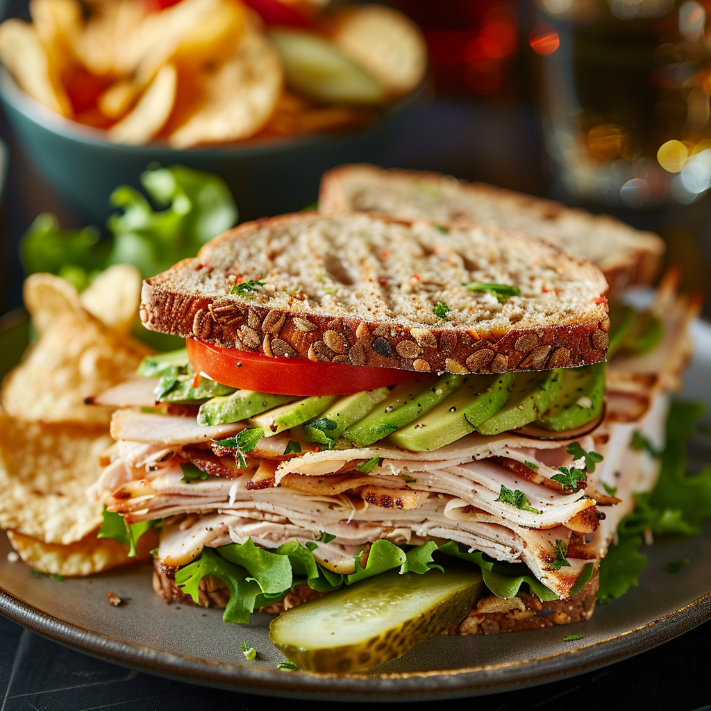 Turkey Avocado Club Sandwich on Whole Grain: Irresistibly Delicious 3 Turkey Avocado Club Sandwich on Whole Grain