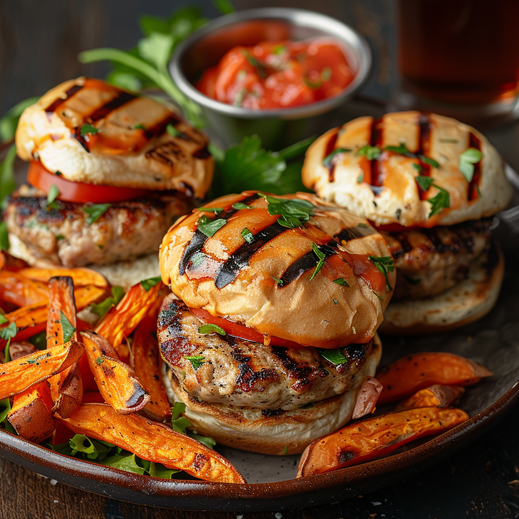 Turkey Burger Sliders with Sweet Potato Fries: Irresistibly Delicious! 3 Turkey Burger Sliders with Sweet Potato Fries
