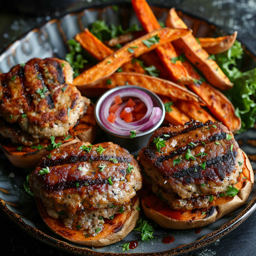 Turkey Burger Sliders with Sweet Potato Fries