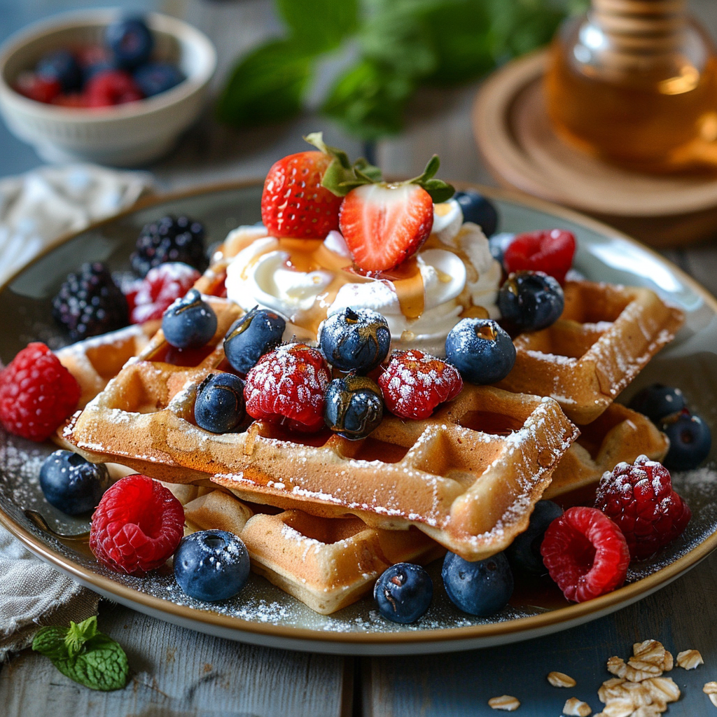 Whole Grain Waffles with Greek Yogurt & Honey: Irresistibly Delicious Breakfast Idea 3 Whole Grain Waffles with Greek Yogurt & Honey