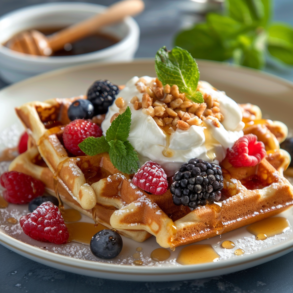 Whole Grain Waffles with Greek Yogurt & Honey