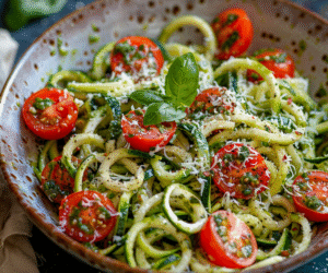 Zucchini Noodle Pesto Bowl with Cherry Tomatoes: Irresistibly Delicious!