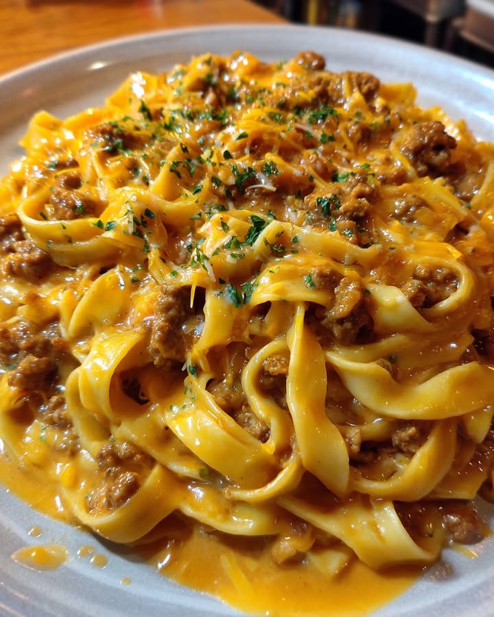 Cheesy Beef Fettuccine Delight: Best Savory Pasta Recipe 2 Cheesy Beef Fettuccine Delight