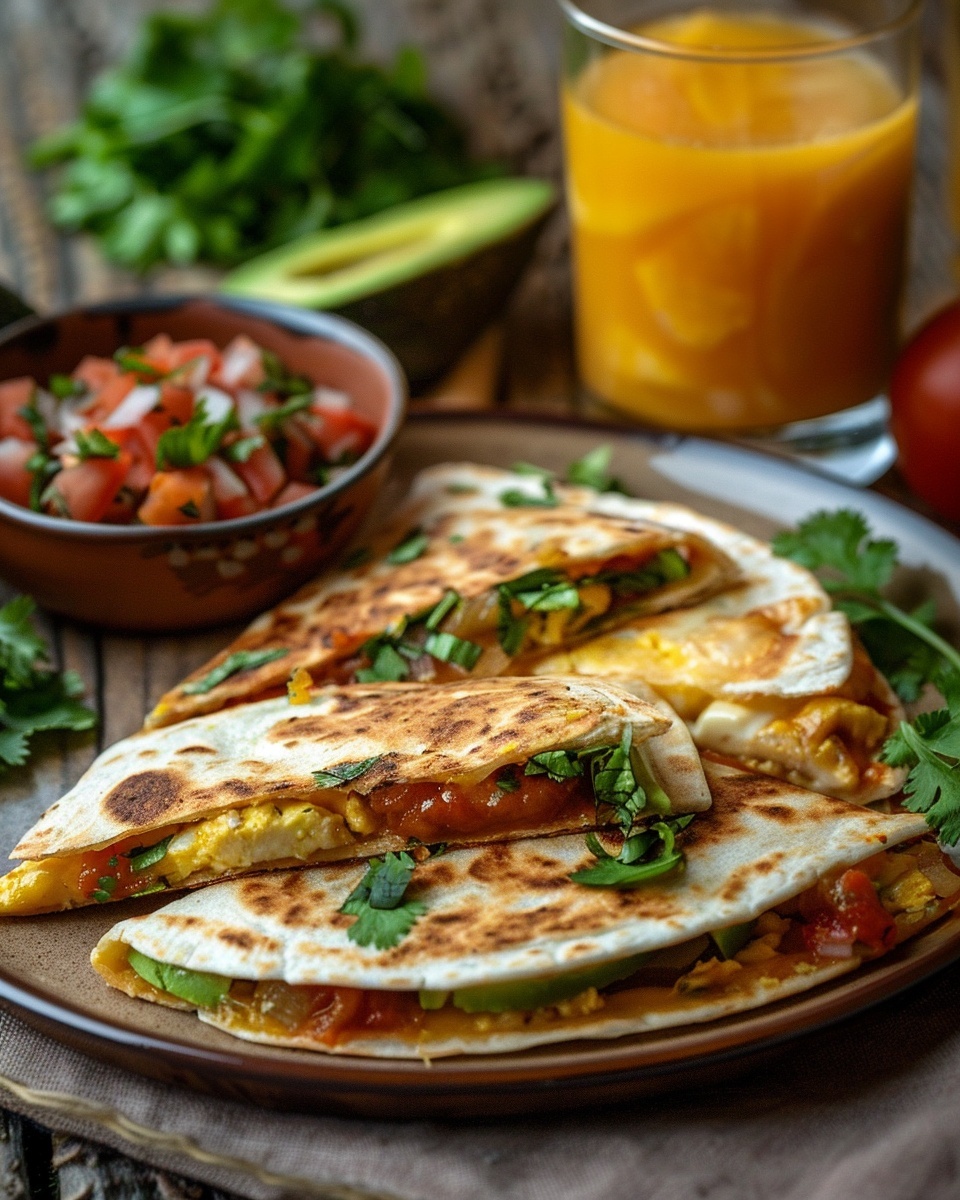 Breakfast Quesadilla with Eggs and Cheese