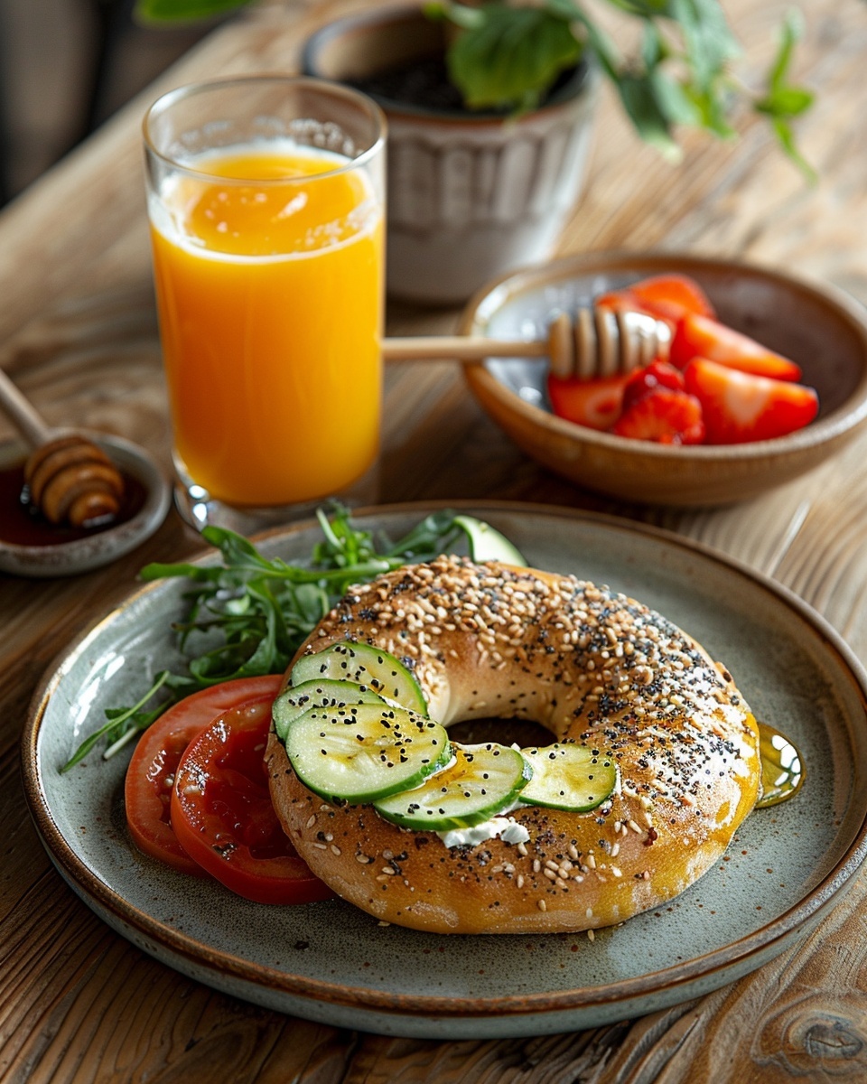 Toasted Bagel with Cream Cheese and Fruit