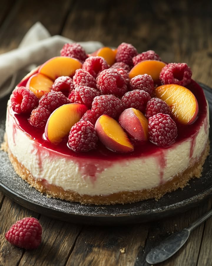 Peach Raspberry Cheesecake Delight: Best Summer Dessert Recipe 2 Peach Raspberry Cheesecake Delight
