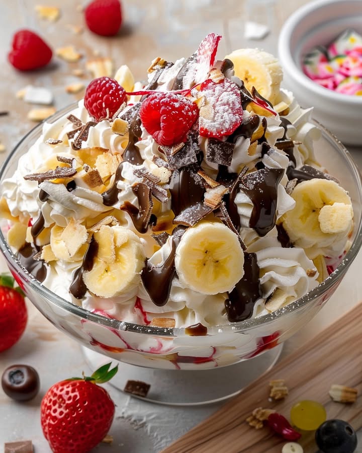 Creamy Banana Split Fluff Delight: Easy & Refreshing Dessert 2 banana split bliss Elite Cooking Recipes