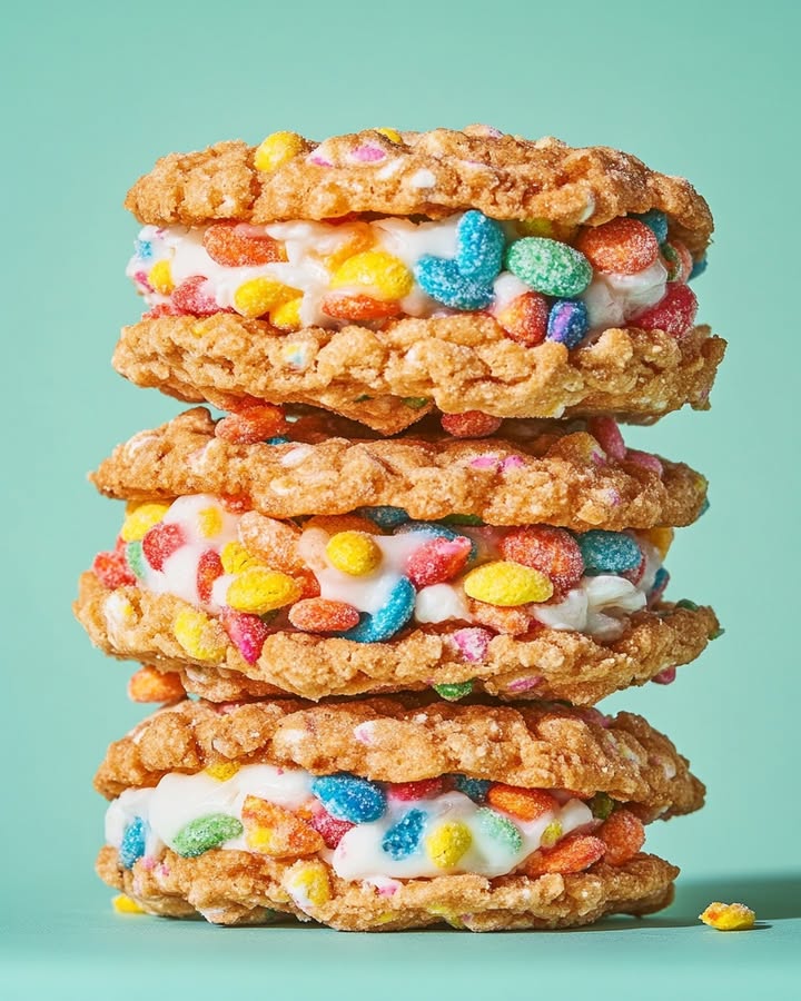 Fruity Pebbles Cookie Sandwiches: Colorful and Fun Treat 2 fruity pebbles sandwiches Elite Cooking Recipes