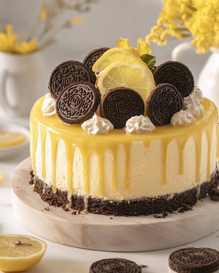 Lemon Oreo Cheesecake Drip Cake: A Tangy and Creamy Delight 2 lemon oreo delight Elite Cooking Recipes